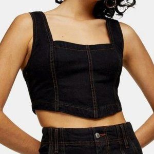 Topshop Idol Black Denim Cropped Corset Top